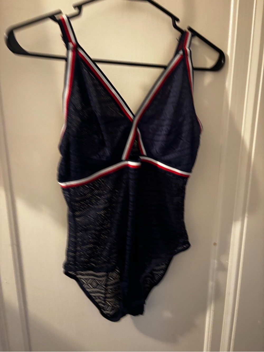 Tommy Hilfiger Navy Lace Bodysuit with Red-White-Blue Trim